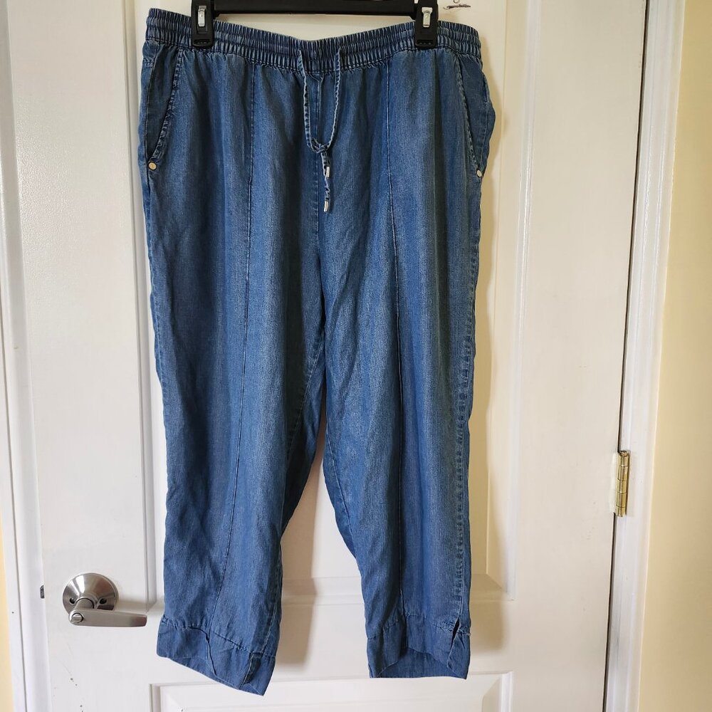 Jones New York Signature Pants Womens Ankle Pull on Sz Large Chambray